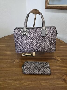 Coach Taykor Metallic Snake-Print Satchel in Silver/ Grey
